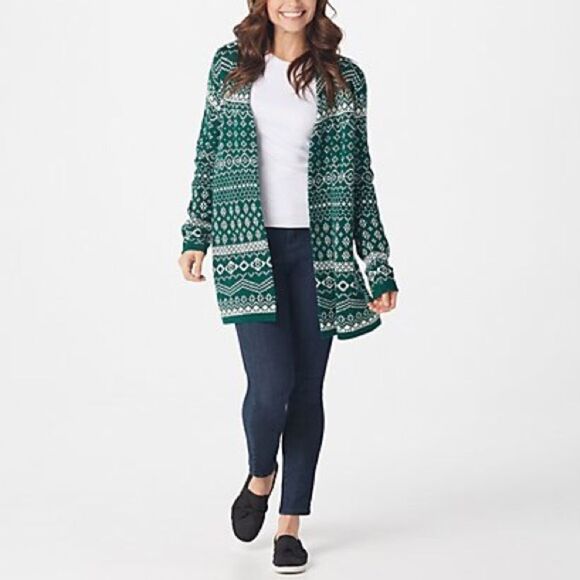 Denim & Co. Jacquard Open-Front Cardigan - Picture 1 of 6